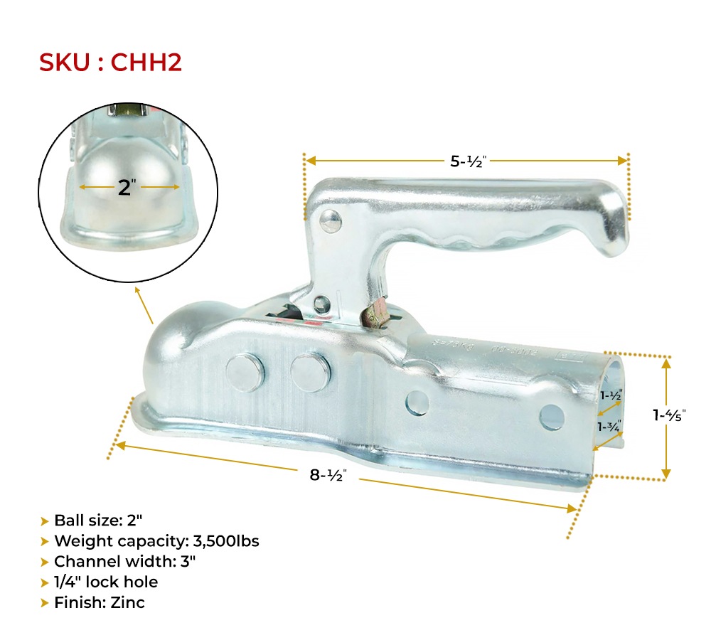 Connor Towing Trailer Coupler, Trailer Tongue, Boat Trailer Coupler Dimension Image