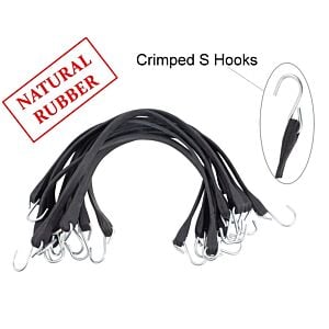 Natural Rubber Tarp Bungee Straps w/ Crimped Hooks - 50 Pack